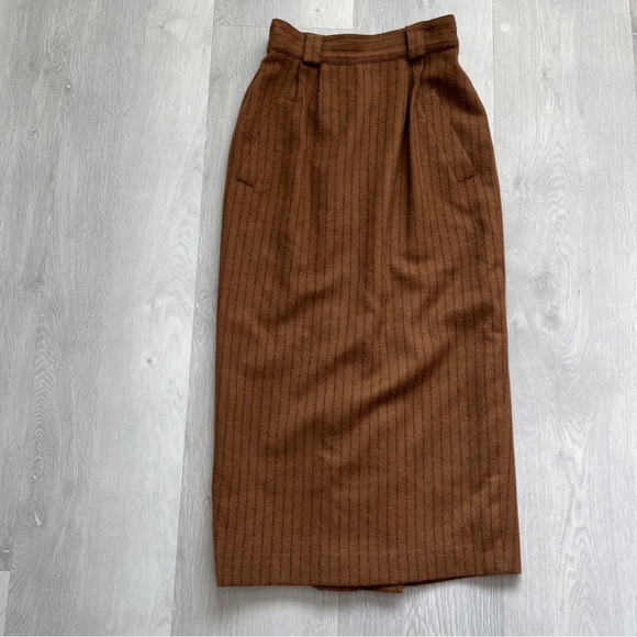 CAREN PFLEGER WOOL SKIRT STRIPE BROWN PENCIL SKIRT WOMENS 36